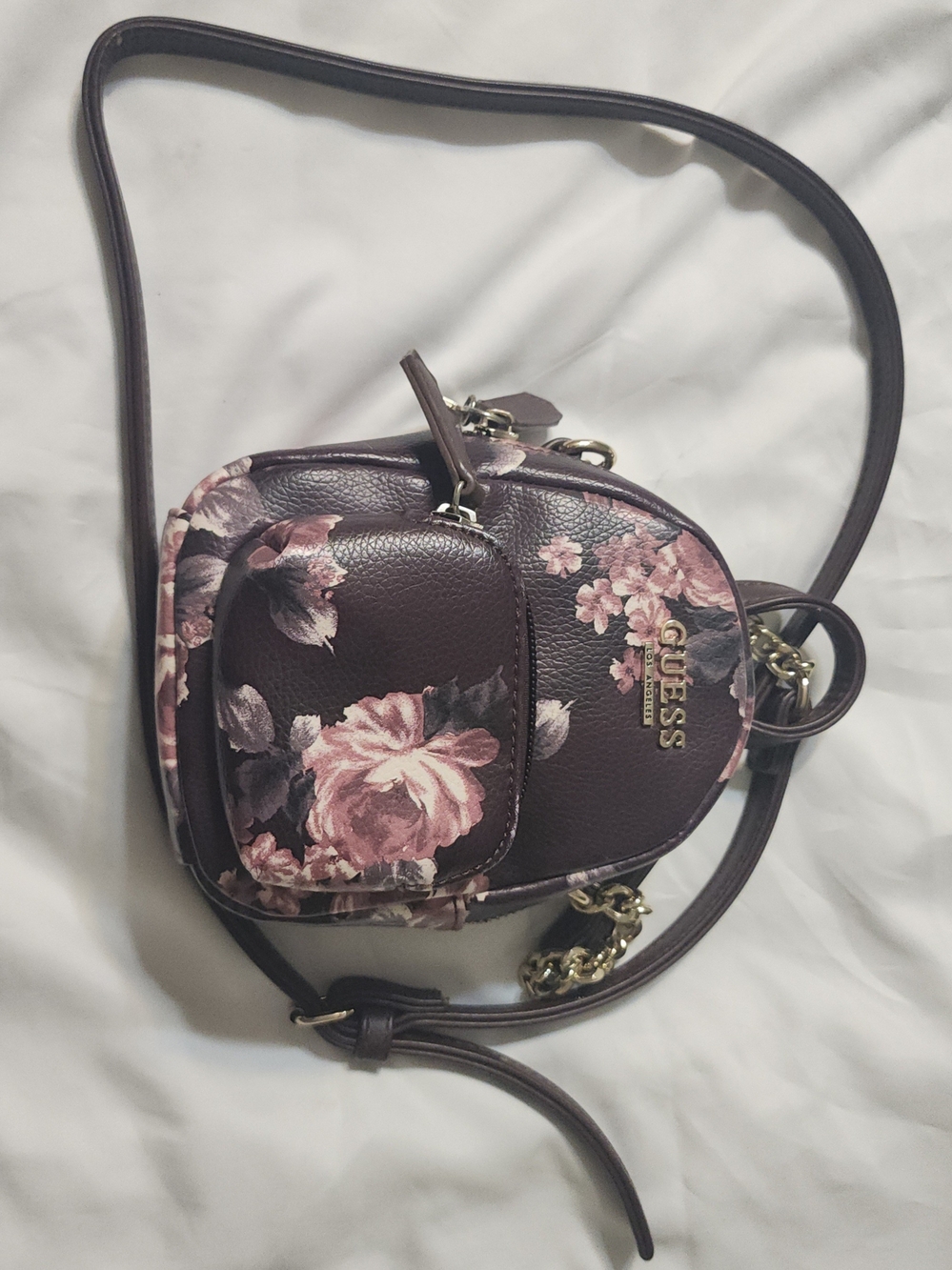 GUESS Plum Floral Mini Backpack with Pink Accents
